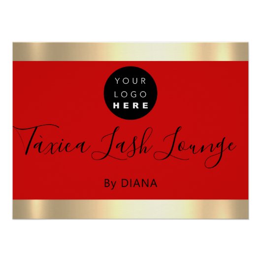 メイクアップスタジオまつげ拡張ロゴレッド金ゴールド ポスター (正面)