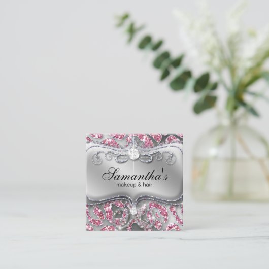 メイクアップスパークルジュエリーレオパードピンクの名刺 スクエア名刺 (スタンド正面)