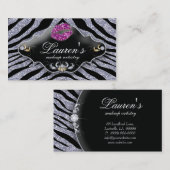 メイクアップゼブラビジネスカードスパークルピンクブラック 名刺 (正面/裏面)