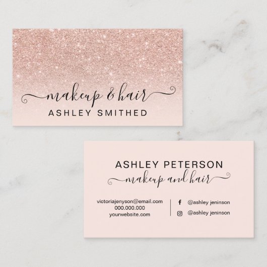 メイクアップタイポグラフィ赤面バラ金ゴールドグラデーショングリッター 名刺 (正面/裏面)