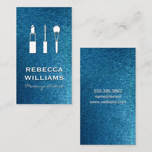 メイクアップツール |青いテクスチャの背景 名刺 (正面/裏面)