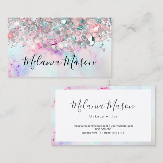 メイクアップパエレガントステルアルコールインクグリッターモダン 名刺 (正面/裏面)