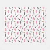 メイクアップパターン及びピンクリップ付名前をカスタムする フリースブランケット (正面(横))