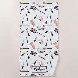 メイクアップパターン散乱名前をカスタムする ビーチタオル