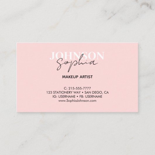 メイクアップパーソナライズされたアーティストピンク赤面美しいサロン 名刺 (裏面)