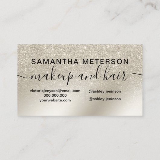 メイクアップパールグリッターアイボリーグラデーション金ゴールド金属 名刺 (裏面)