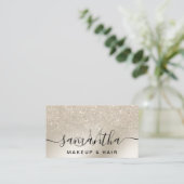 メイクアップパールグリッターアイボリーグラデーション金ゴールド金属 名刺 (スタンド正面)