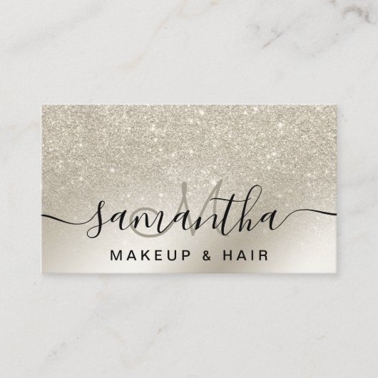 メイクアップパールグリッターアイボリーグラデーション金ゴールド金属 名刺 (正面)