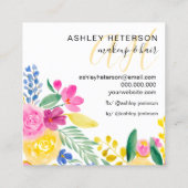 メイクアップピンクフローラ水彩文字モノグラム スクエア名刺 (裏面)