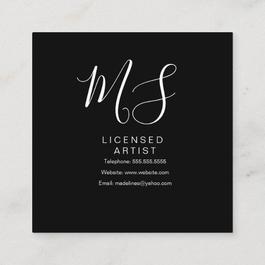 メイクアップフェミニンアーティストラインアート女性手描き スクエア名刺 (裏面)