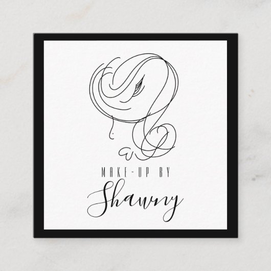 メイクアップフェミニンアーティストラインアート女性手描き スクエア名刺 (正面)