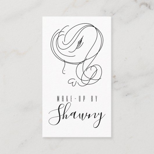 メイクアップフェミニンアーティストラインアート女性手描き 名刺 (正面)