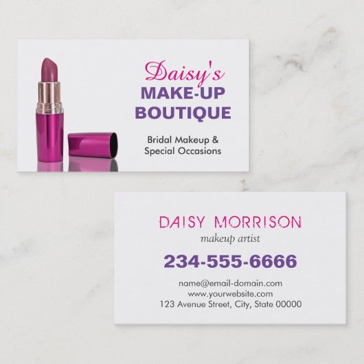 メイクアップブティックスタイリッシュサロンピンクパープルリップスティック 名刺 (正面/裏面)