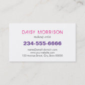 メイクアップブティックスタイリッシュサロンピンクパープルリップスティック 名刺 (裏面)