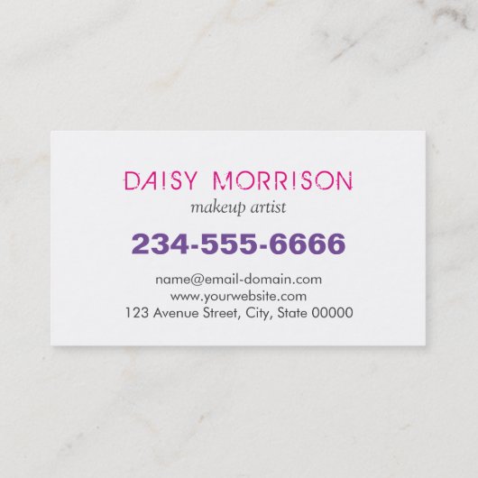 メイクアップブティックスタイリッシュサロンピンクパープルリップスティック 名刺 (裏面)