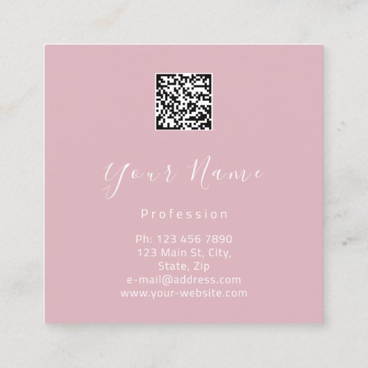 メイクアップブティックホワイトピンクリップラッシュQRコードバラ スクエア名刺 (裏面)