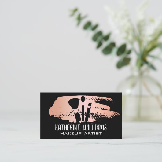 メイクアップブラシ |バラ金ゴールドメタリックブラシストローク 名刺 (スタンド正面)