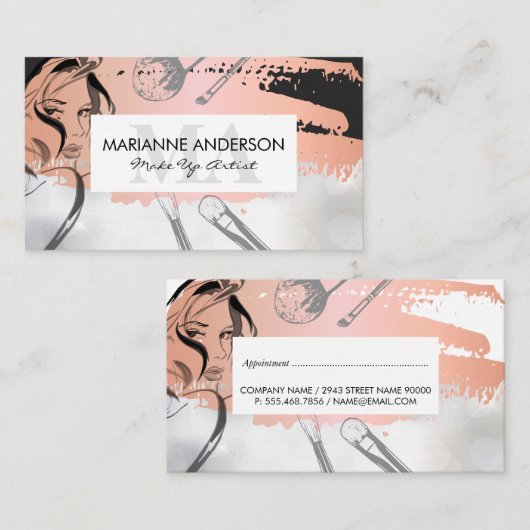 メイクアップブラシ |女性美しい 予約カード (正面/裏面)