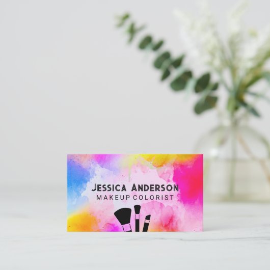 メイクアップブラシ |背カラフル景 名刺 (スタンド正面)