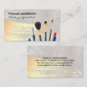 メイクアップブラシ |金ゴールドブラシ付き背景 名刺 (正面/裏面)