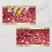 メイクアップブルーグリッターブルガンディグラム爪、 ネイルフローラ 名刺 (正面/裏面)