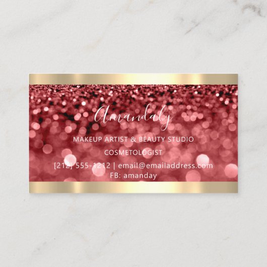 メイクアップブルーグリッターブルガンディグラム爪、 ネイルフローラ 名刺 (裏面)