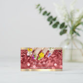 メイクアップブルーグリッターブルガンディグラム爪、 ネイルフローラ 名刺 (スタンド正面)