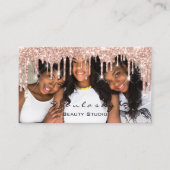 メイクアップブロガーMUAの点字グリッタードリップバラ写真 名刺 (正面)