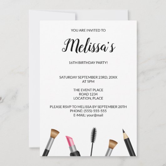 メイクアッププロダクツSweet sixteen誕生日パーティー 招待状 (裏面)