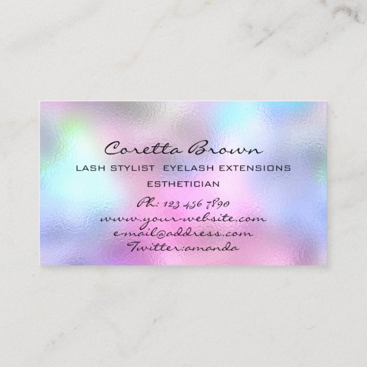 メイクアップヘアアポイントメントリマインダーホログラフィピンク 名刺 (裏面)