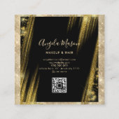 メイクアップヘアカスタムフォトQRコードブラック金ゴールドユニーク スクエア名刺 (裏面)