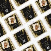 メイクアップヘアカスタムフォトQRコードブラック金ゴールドユニーク スクエア名刺