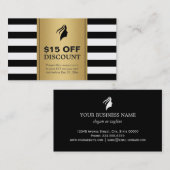 メイクアップヘアサロンクーポン金ゴールド白黒ストライプ 割引カード (正面/裏面)