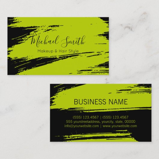 メイクアップヘアスタイルモダンライムブラシストローク 名刺 (正面/裏面)