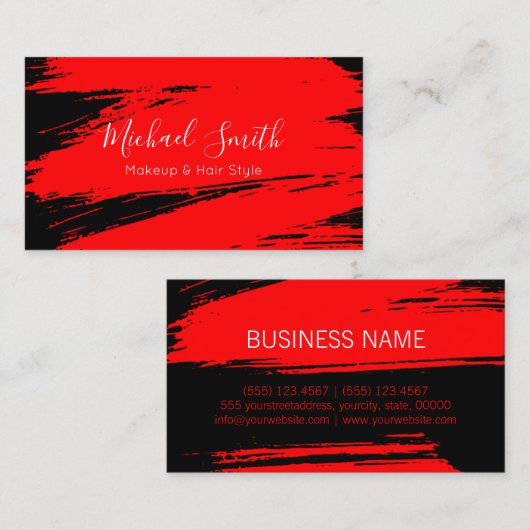 メイクアップヘアスタイルモダン赤ブラシストローク 名刺 (正面/裏面)
