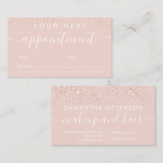 メイクアップヘアバラ金ゴールドグリッターパステル赤面ピンク 予約カード (正面/裏面)