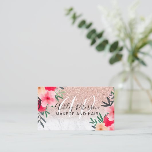 メイクアップヘアフローラ大理石バラ金ゴールドグリッター 名刺 (スタンド正面)