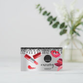 メイクアップヘアレッド口紅シルバーフォトQRCodeショップ 名刺 (スタンド正面)