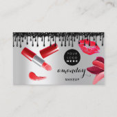 メイクアップヘアレッド口紅シルバーフォトQRCodeショップ 名刺 (正面)
