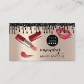 メイクアップヘアレッド口紅バラ写真QRコード 名刺 (正面)