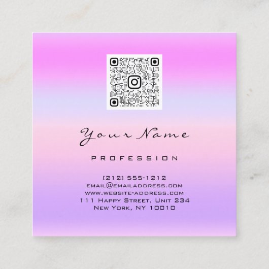 メイクアップヘア爪、 ネイルロゴQRコードピンクパステルグラデーション スクエア名刺 (裏面)