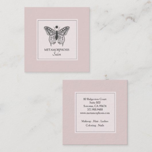 メイクアップヘア美しいサロンピンク赤面 スクエア名刺 (正面/裏面)
