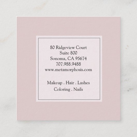 メイクアップヘア美しいサロンピンク赤面 スクエア名刺 (裏面)
