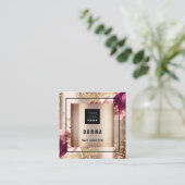 メイクアップヘア美しいロゴQRコードバラ金ゴールドフレーム スクエア名刺 (スタンド正面)