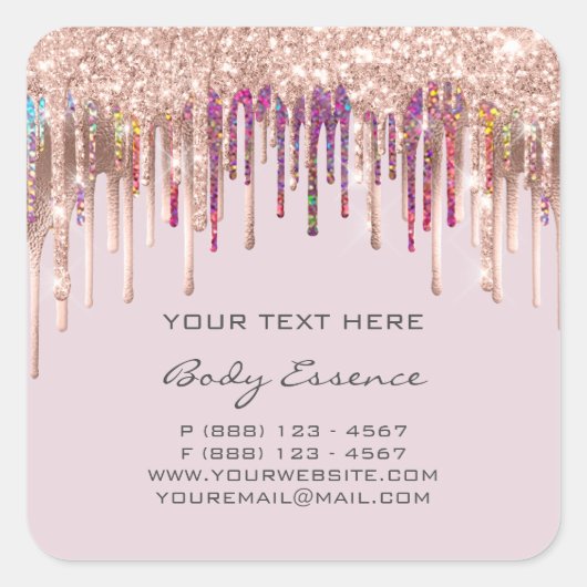 メイクアップホログラフィードリップバラ製品ピンク スクエアシール (正面)