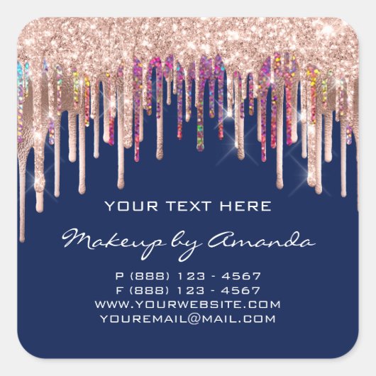 メイクアップホログラフドリップスブルーネイビー製品 スクエアシール (正面)