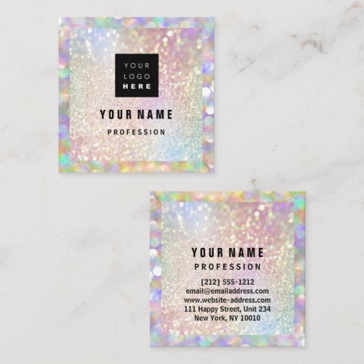 メイクアップホログラフユニークグリッターアイアッシュロゴ スクエア名刺 (正面/裏面)