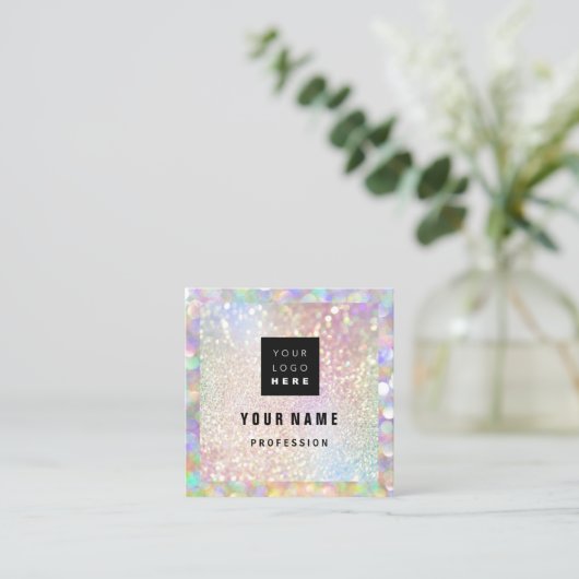 メイクアップホログラフユニークグリッターアイアッシュロゴ スクエア名刺 (スタンド正面)