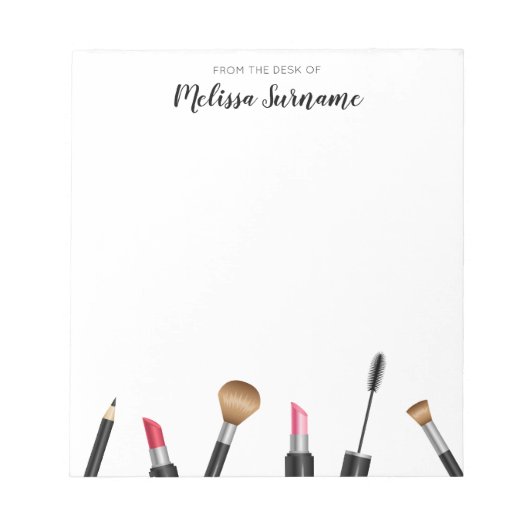 メイクアップマスカラ、口紅、鉛筆、ブラシ&名前 ノートパッド (正面)