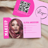 メイクアップモダンアーチホットピンクフォトロゴ 名刺